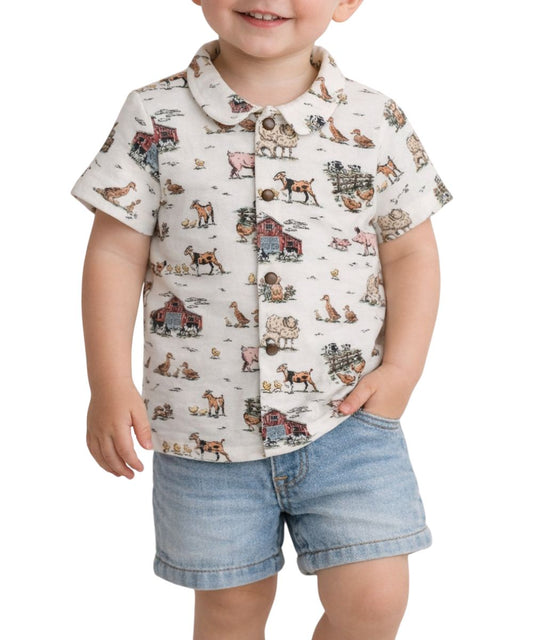 L'oved Baby Toddler Boys' Farm Friends Snap Shirt