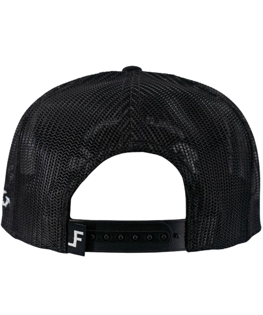 Back view of the Lane Frost black cap featuring the adjustable snapback closure