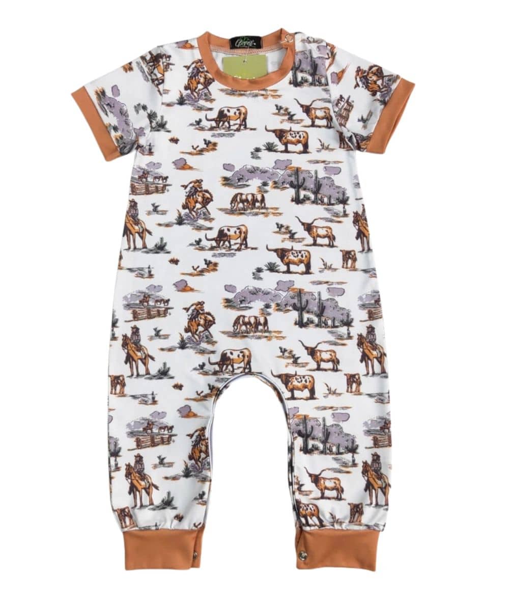 LONGHORN RANCH BOY ROMPER ! desc :  ! caption :