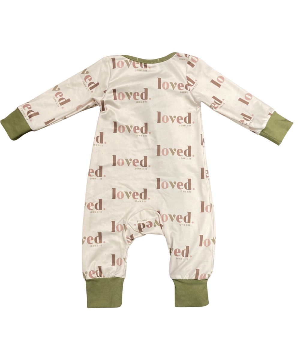 Infant Boy's Long Sleeve Romper In Cream And Green