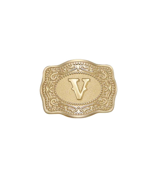 SpurWest V Initial Gold Mini Belt Buckle Hatpin