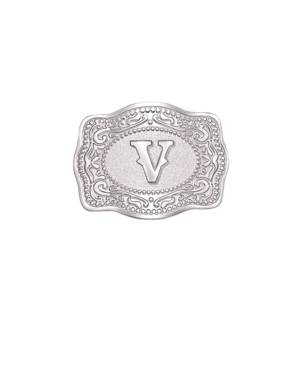 mini belt buckle hatpin v inital on white background