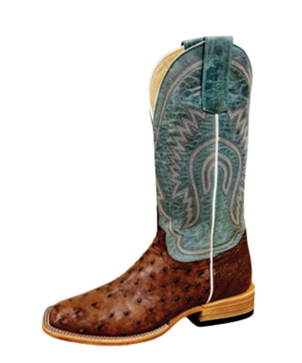 Left angled view of the women's 12" leather western boot featuring white piping, leather pull tabs, and a square toe