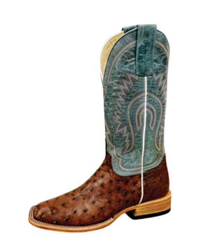 Left angled view of the women's 12" leather western boot featuring white piping, leather pull tabs, and a square toe
