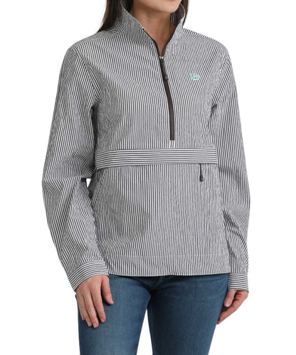 Cinch Women's Brown Striped 1/2 Zip Pullover