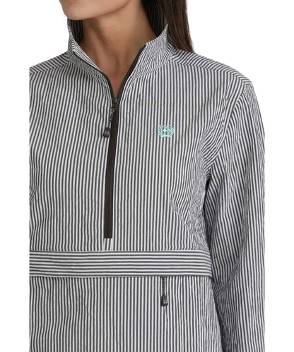Cinch Women's Brown Striped 1/2 Zip Pullover