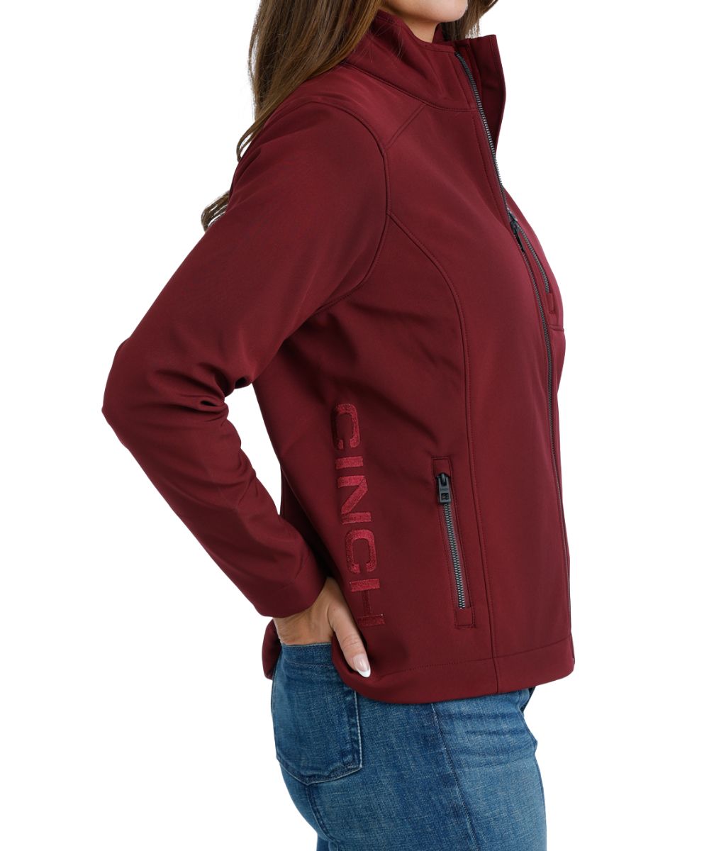 Side view of the metallic logo embroidery