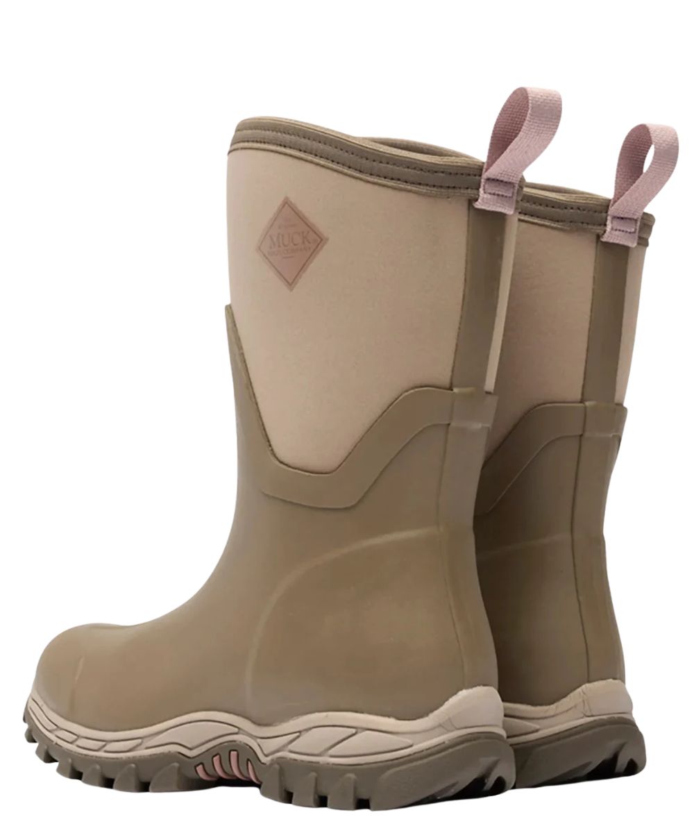 Heel view featuring the rugged rubber outsole, heel pull tab for an easy on, and 12" height