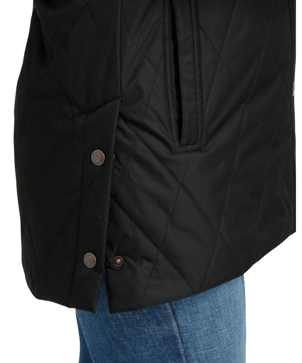 Close-up view of the saddle vents and hand pockets