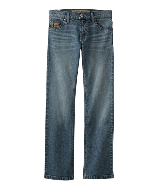 Front view of the boy's medium stonewash relaxed boot cut jean