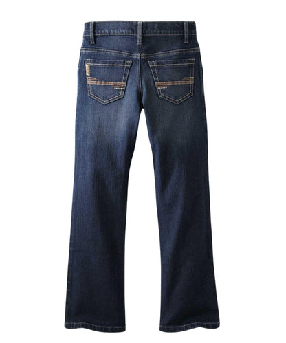 MB16781006 and 100% Cotton; Slim Fit; Five Pocket Styling; Hand Sanding; Whiskering; Zip Fly With Button Closure; Boot Cut Leg; Color: Dark Indigo Stonewash; Style MB16741006 ! desc :  ! caption :