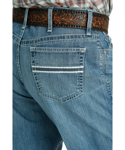 Close-up view of the iconic heavy back pocket embroidery