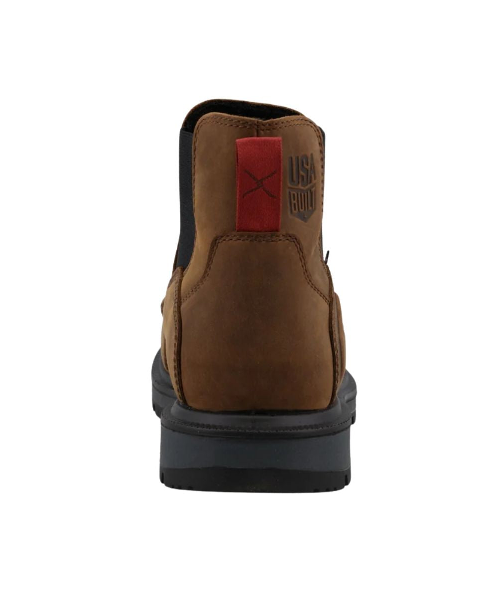 Heel view featuring the polyester heel loop and the 1.5" tall block heel