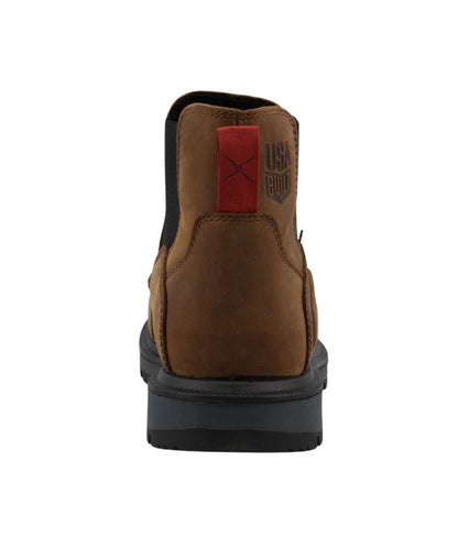Heel view featuring the polyester heel loop and the 1.5" tall block heel