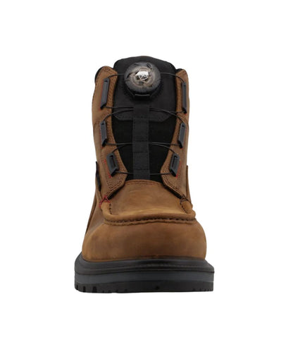 Front view of the men's work boot featuring the round nano composite safety toe and dial closure system