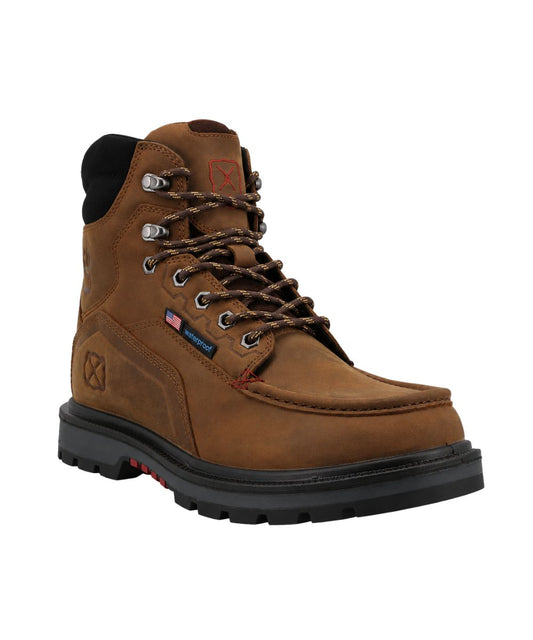 Right angled view of the men's Twisted X 6" Work Boot featuring the lace-up entry and USA built