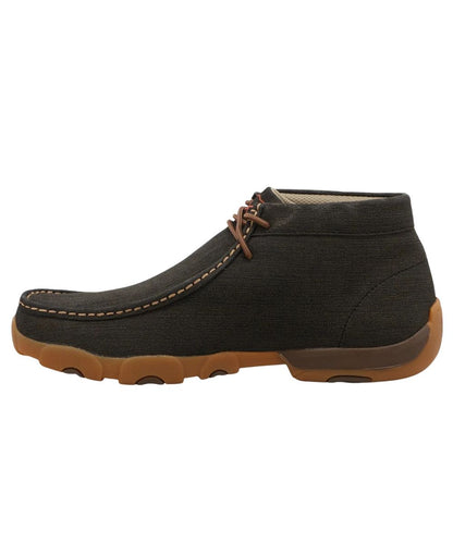 Left side view of the men's charcoal lace-up shoe