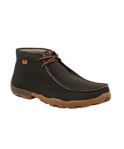 Right angled view of the men's charcoal duratwx chukka driving moc