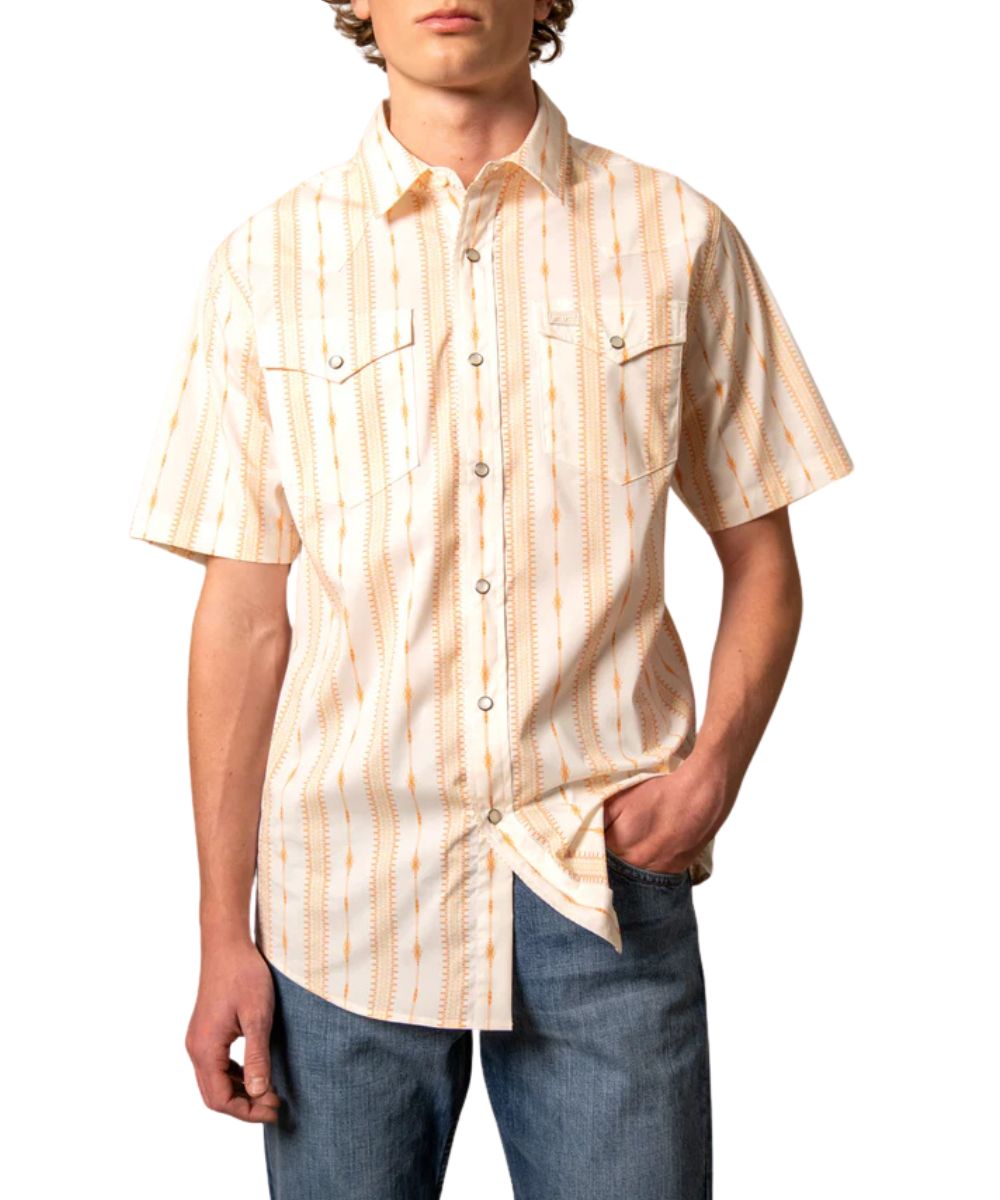 Men's Orange Short Sleeve Snap Shirt