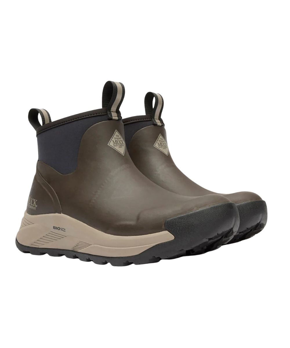 Right angled pair view of the men's turkish coffee 6" Muck Boot featuring the waterproof and muckproof neoprene construction
