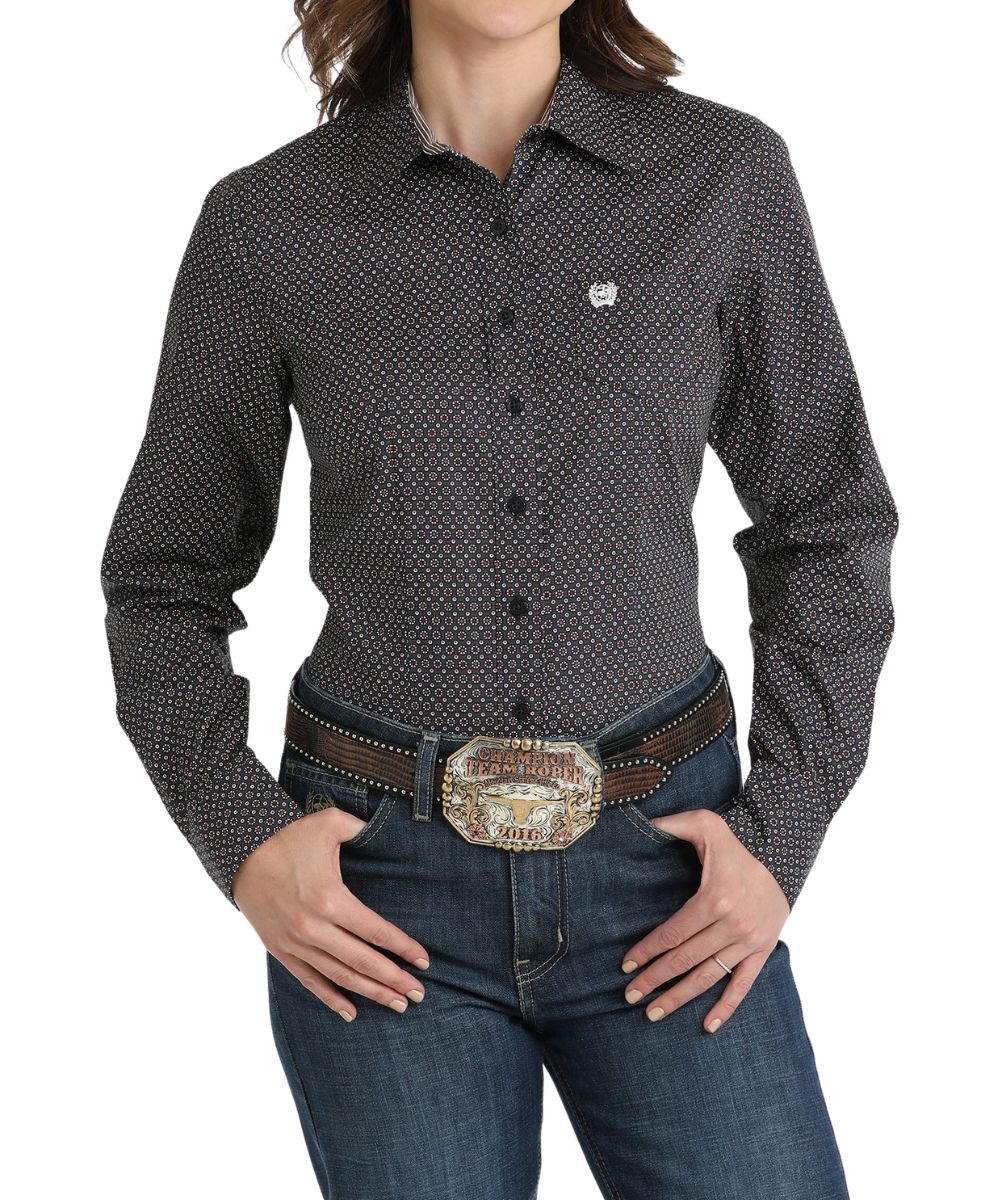 Cinch Women's Navy Geometric Button Down Shirt