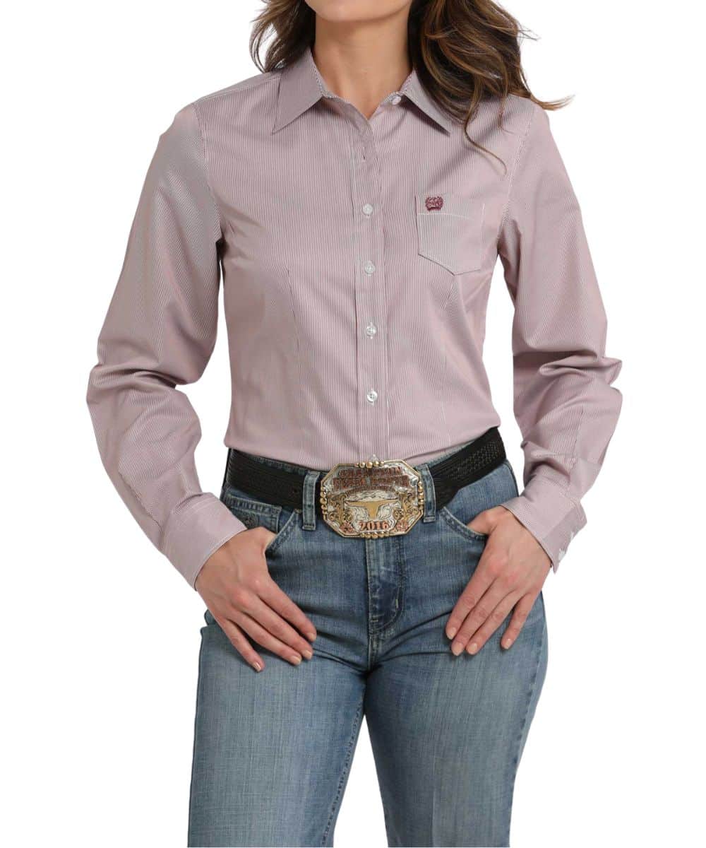 Cinch Women's Pink Striped Button Down Shirt