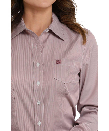 Cinch Women's Pink Striped Button Down Shirt