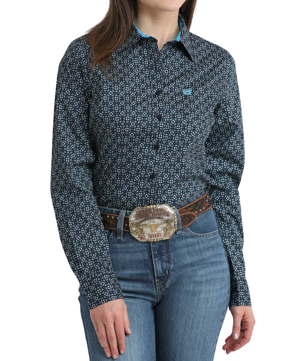 Cinch Women's Navy Geometric Button Down Shirt
