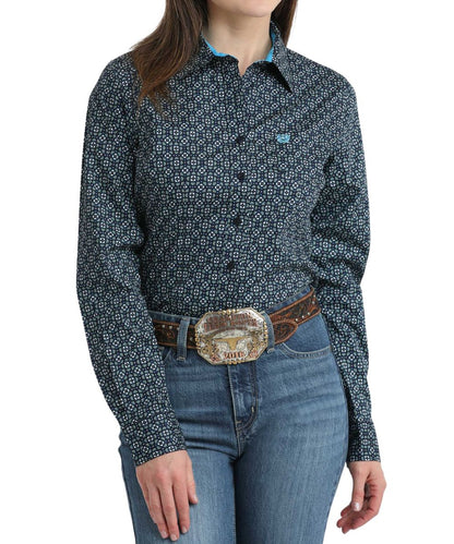 Cinch Women's Navy Geometric Button Down Shirt