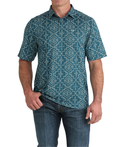 Men's Cinch ArenaFlex Short Sleeve Polo Shirt With 3-Button Polo Placket And A Southwestern Geometric White Print