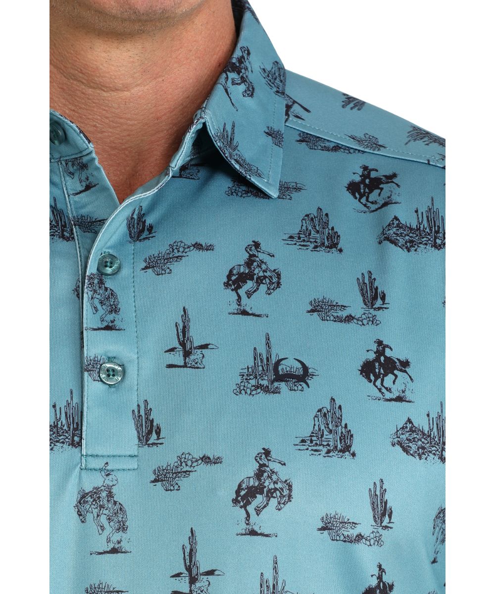 Close-up view of the western print