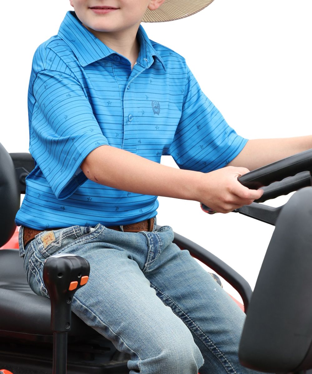 Boy's Short Sleeve Polo Shirt Featuring A Bucking Bronc Stripe Print