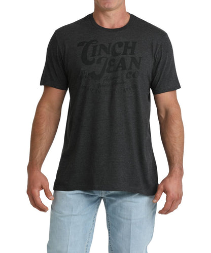 Front view of the men's charcoal graphic tee