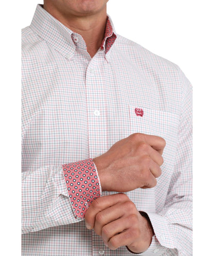 Close-up view of the white plaid and contrast interior trim