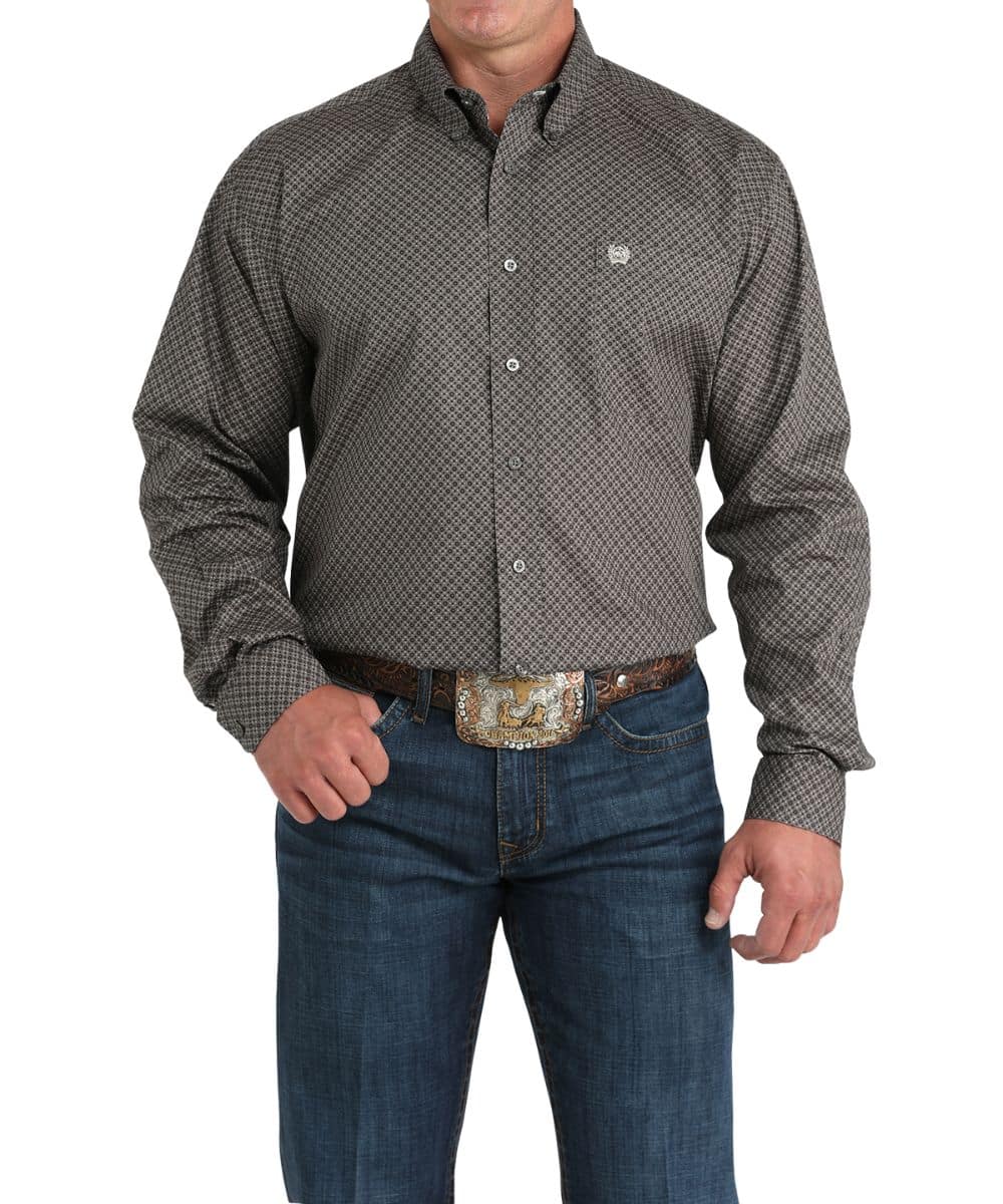 Cinch Men's Gray Geometric Button Down Shirt