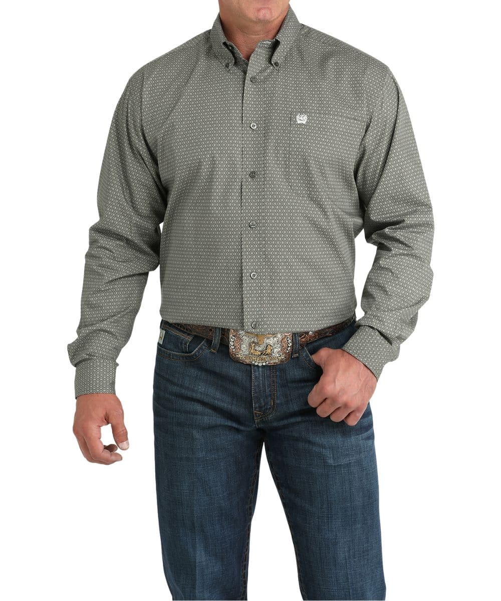 Cinch Men's Olive Geometric Button Down Shirt