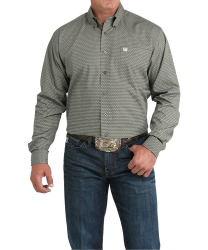 Cinch Men's Olive Geometric Button Down Shirt