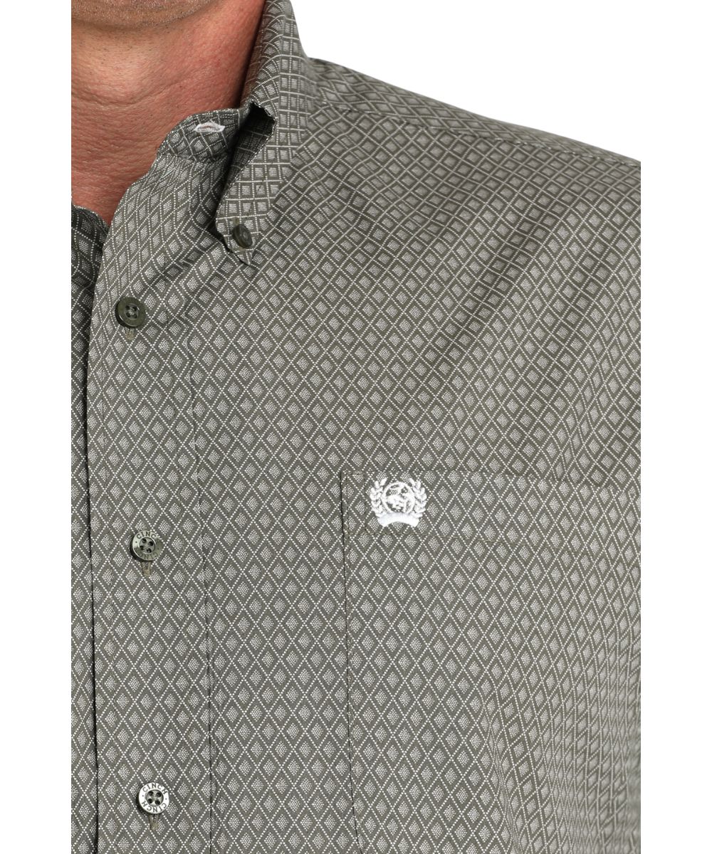 Cinch Men's Olive Geometric Button Down Shirt