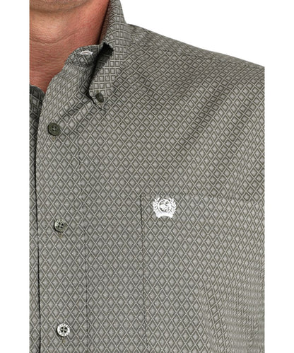 Cinch Men's Olive Geometric Button Down Shirt