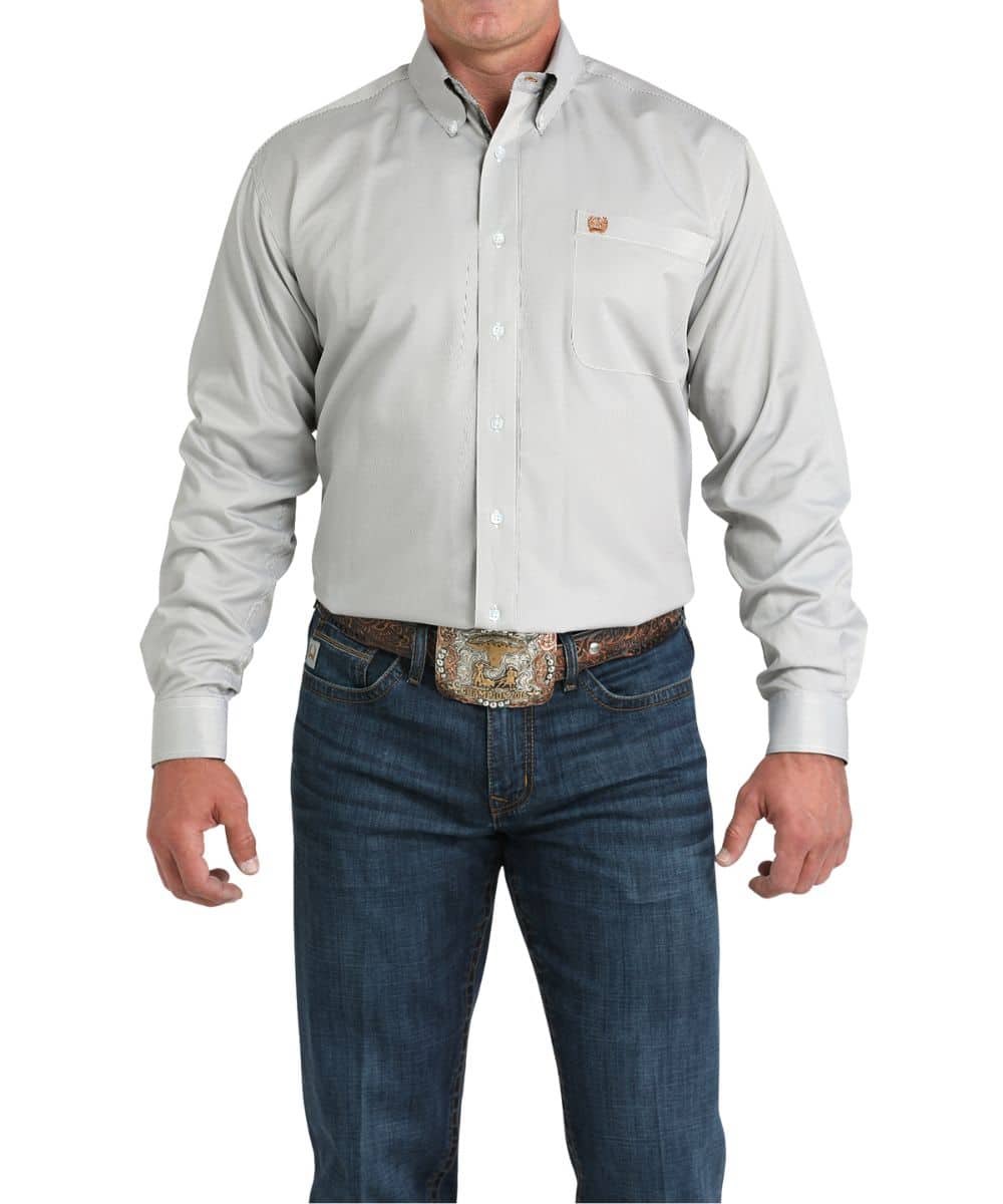 Cinch Men's Olive Striped Button Down Shirt