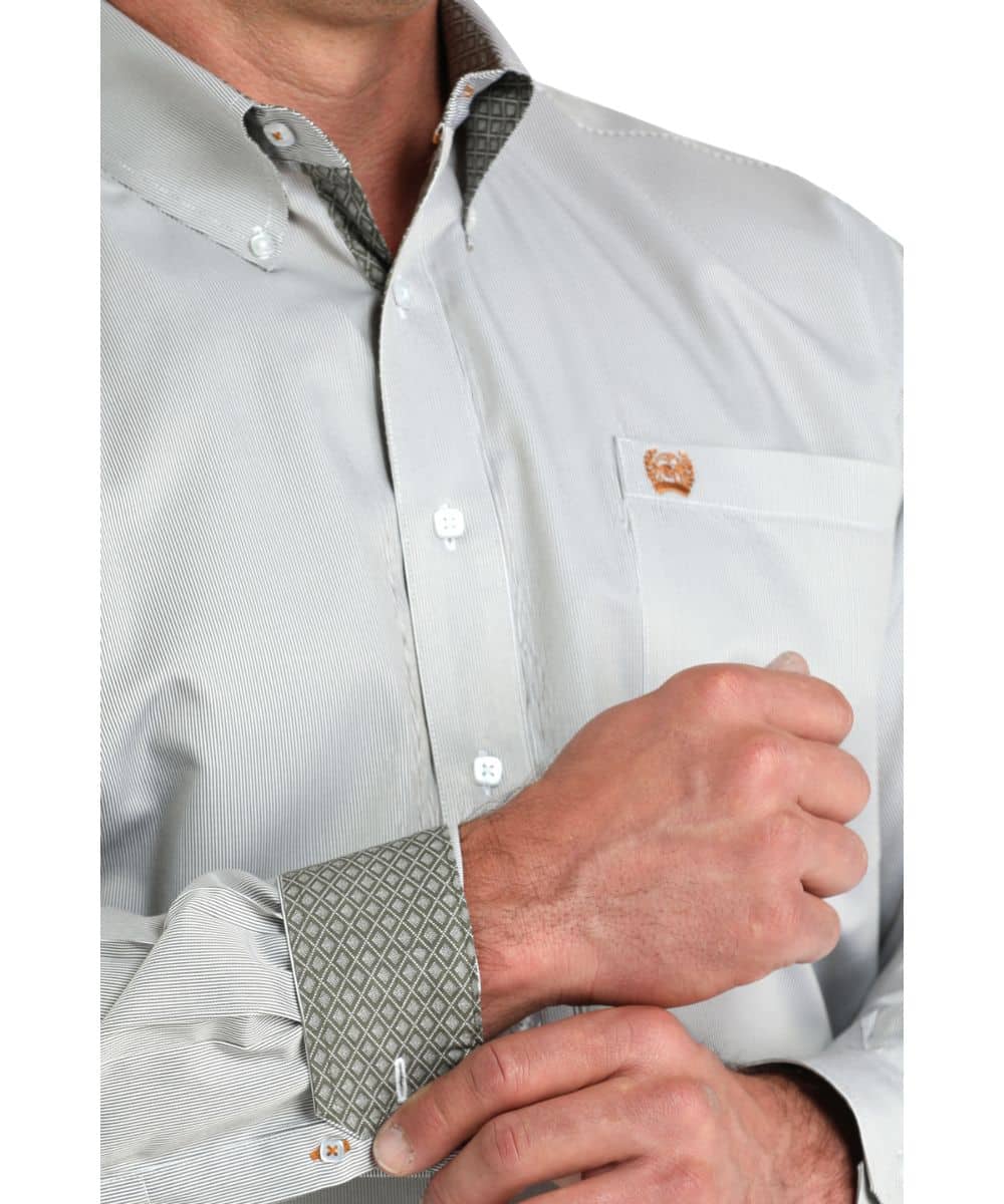 Cinch Men's Olive Striped Button Down Shirt