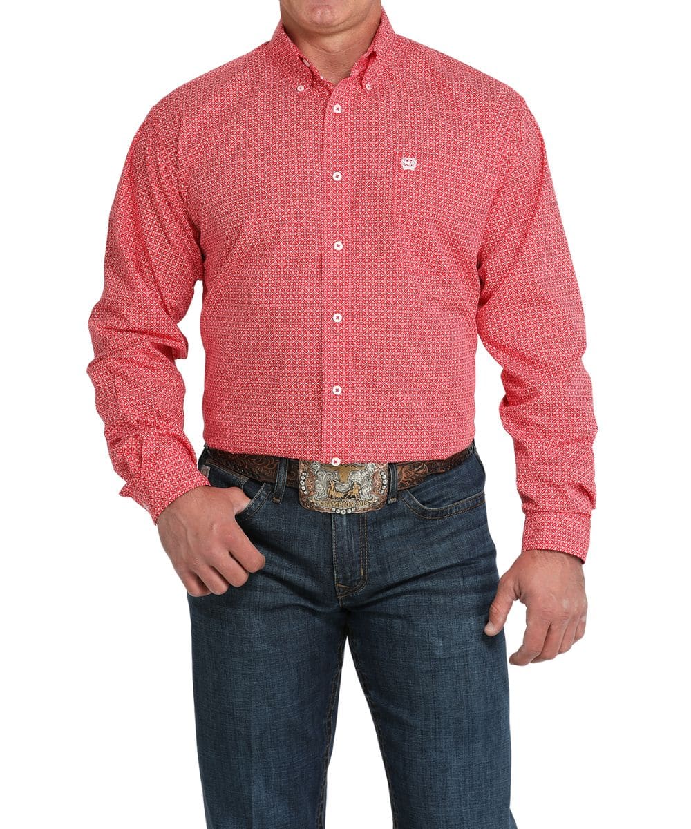 Cinch Men's Red Geometric Button Down Shirt