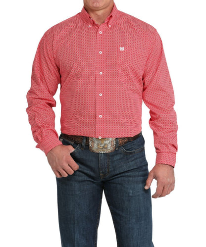 Cinch Men's Red Geometric Button Down Shirt