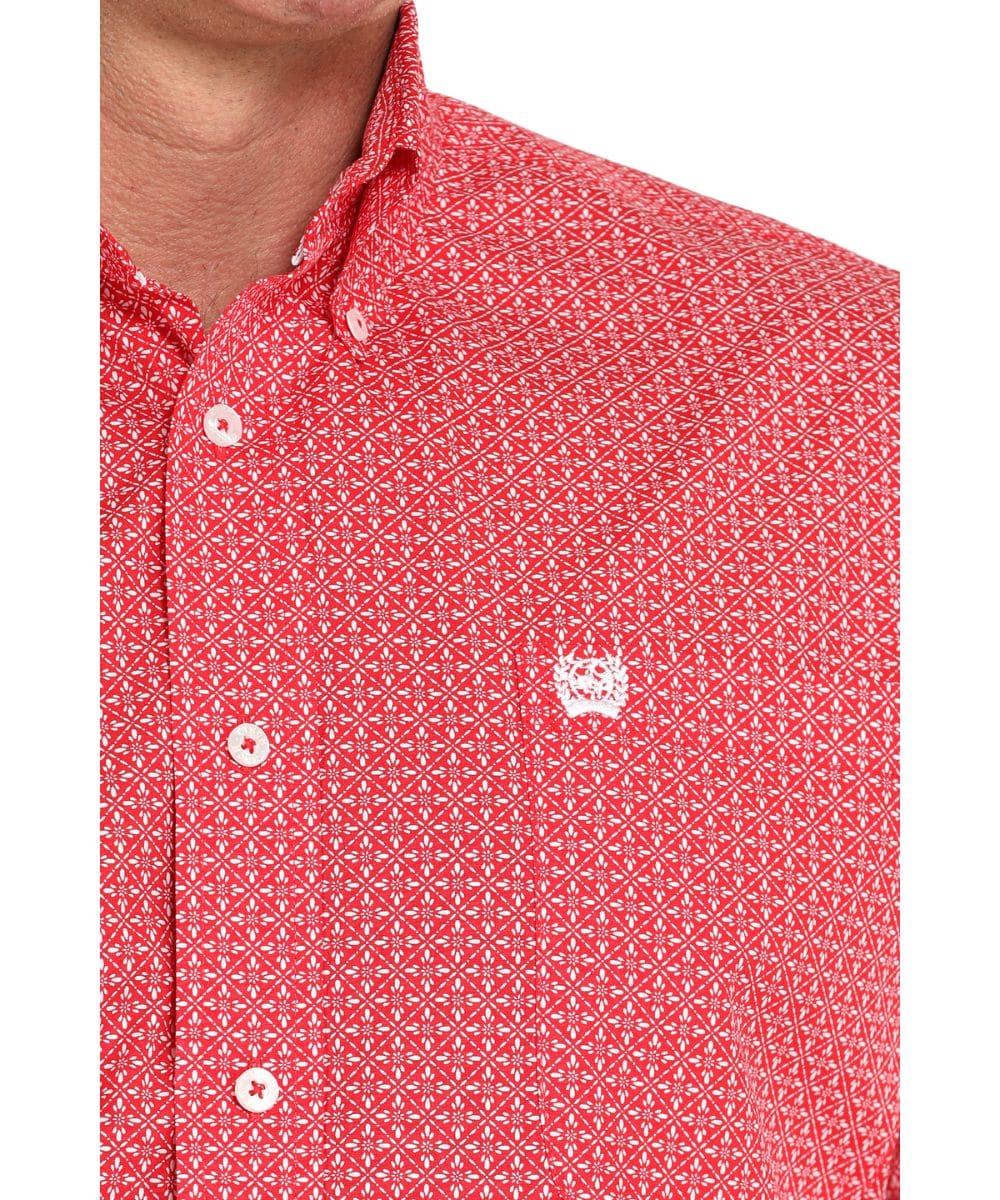 Cinch Men's Red Geometric Button Down Shirt