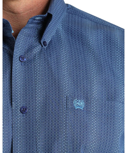 Cinch Men's Blue Tonal Geometric Button Down Shirt