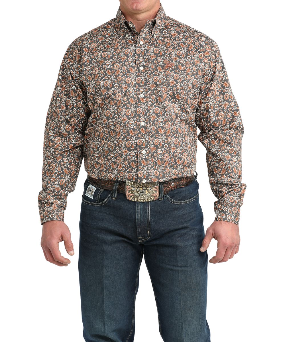 Cinch Men's Charcoal Floral Button Down Shirt