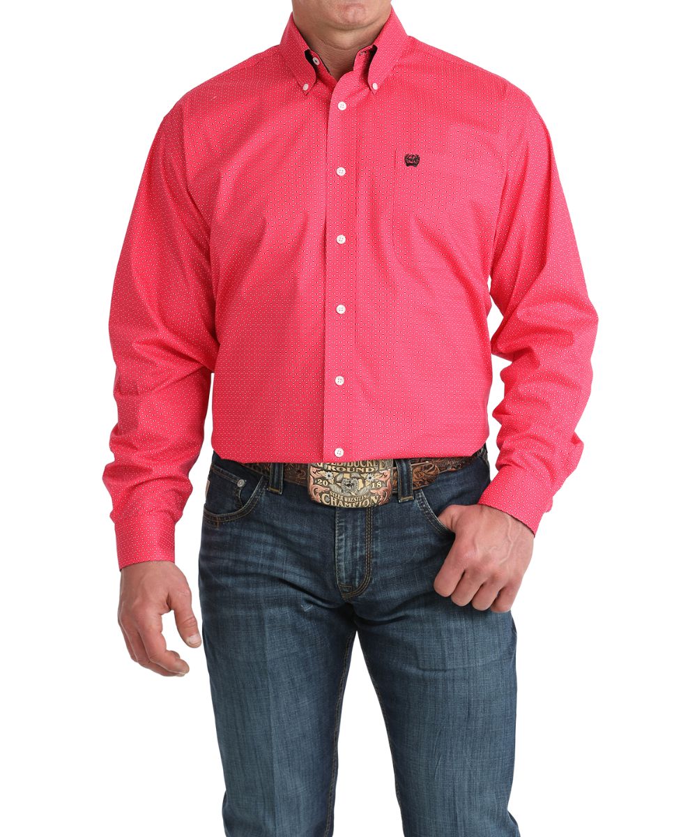 Cinch Men's Pink Geometric Button Down Shirt