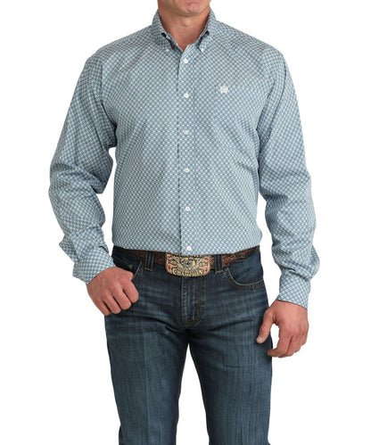 Cinch Men's Light Blue Geometric Button Down Shirt