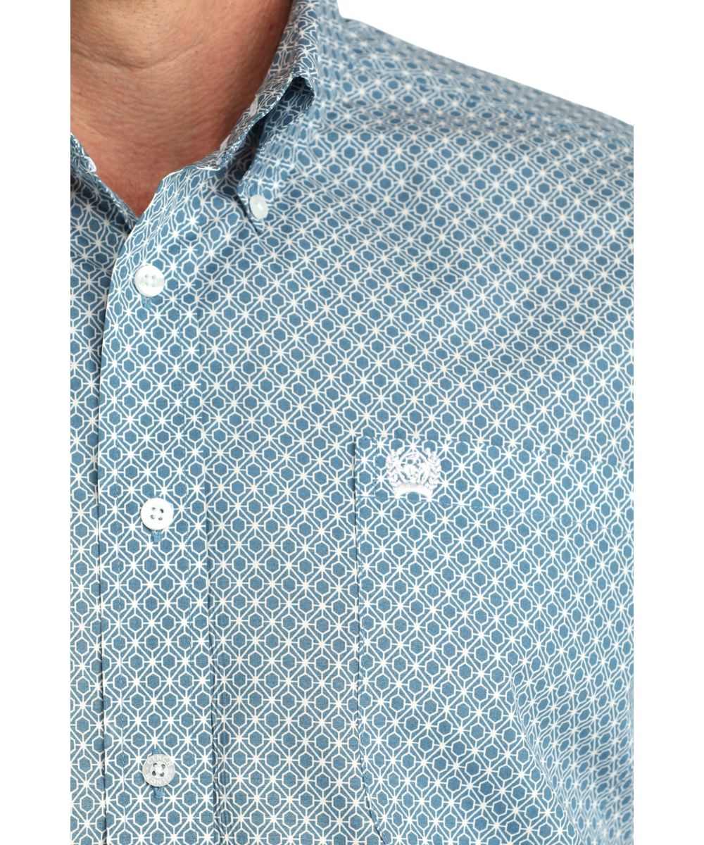 Cinch Men's Light Blue Geometric Button Down Shirt