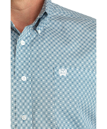 Cinch Men's Light Blue Geometric Button Down Shirt